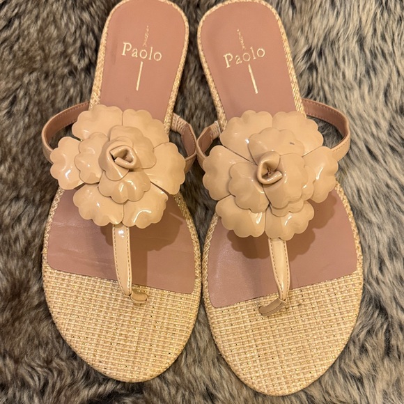 Paolo Shoes - Paolo Tan Floral Thong Sandals